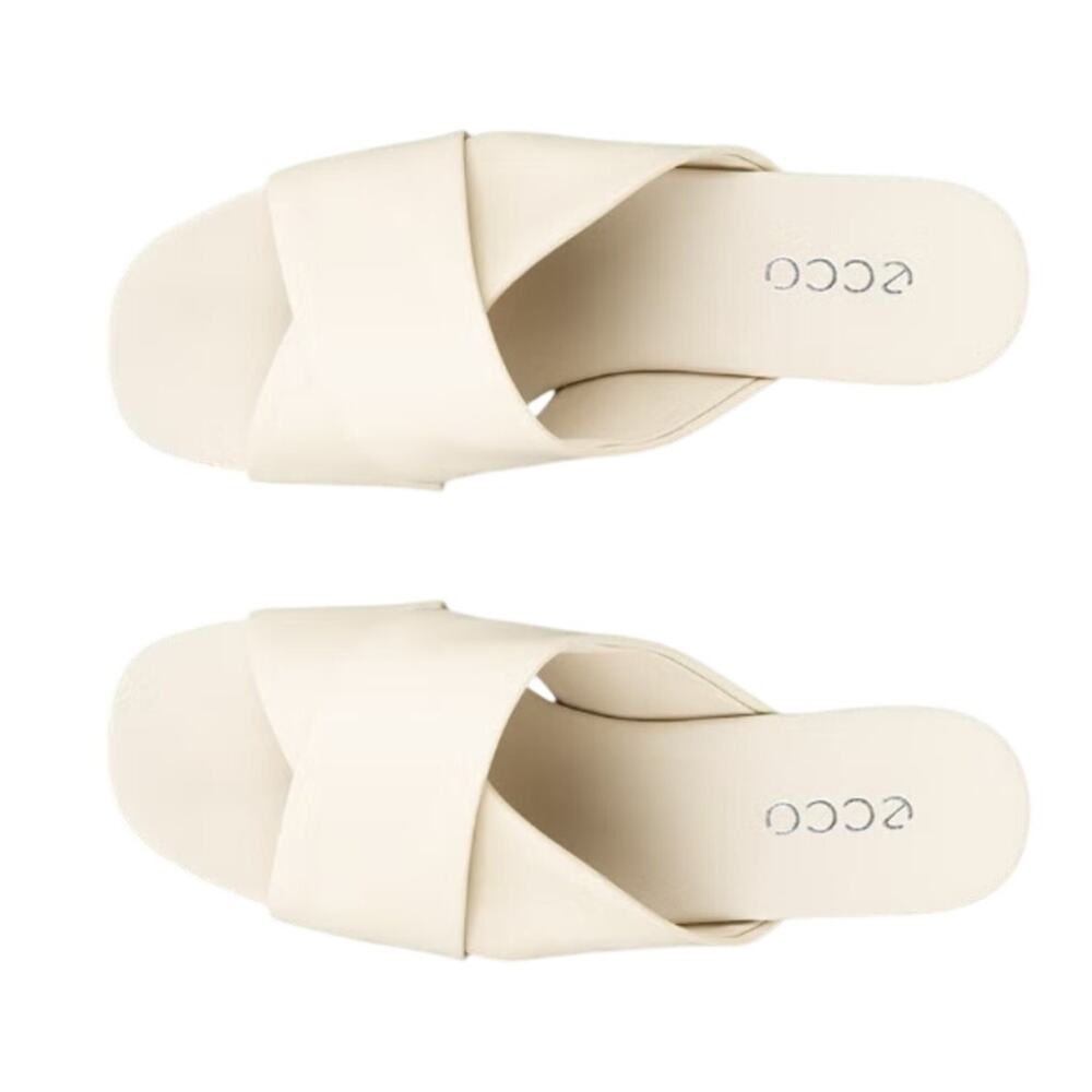 ECCO Astrid Leather Wedge Slide Sandals Limestone Size 8-8.5